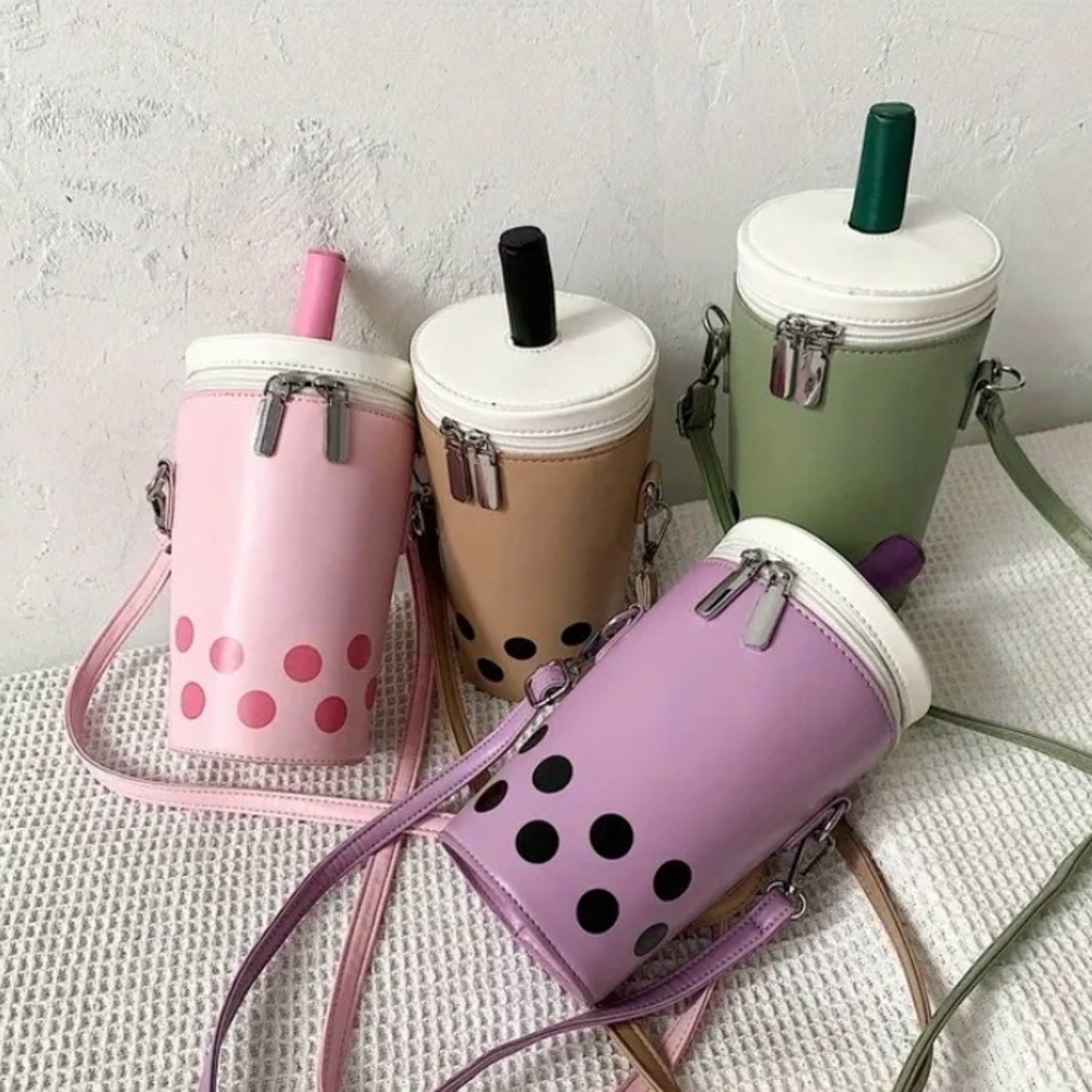 Chic Bubble Tea Crossbody Bag - Tan, Green, Purple